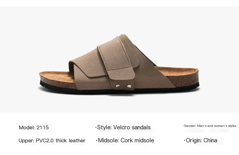 Couple Beach Wear Leather Surface Cork Sandals
