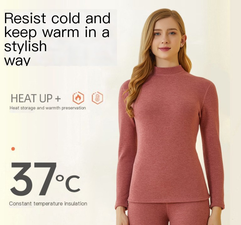 Women's Lamb Cashmere Thermal Base Layer Set worn as base layer for outdoor winter activity