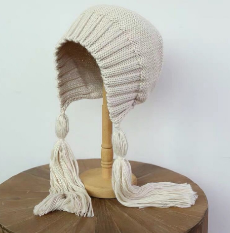 Gorro de Lana Trenzado Largo Beige