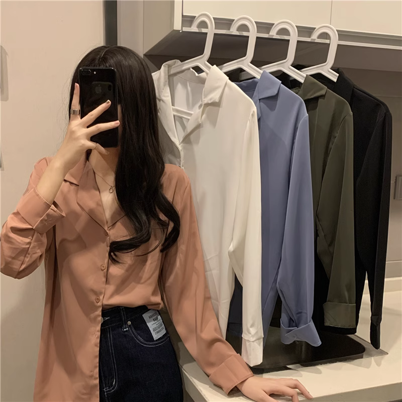 Chiffon Long Sleeve Shirt in Orange Red