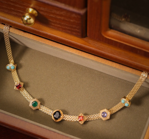 Vintage Gemstone Collar Necklace 4