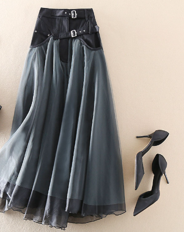 Ladies Paneled Mesh High Waist Skirt 3