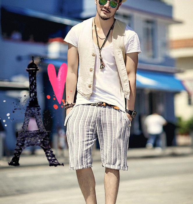 Men's Linen Vest - Front View