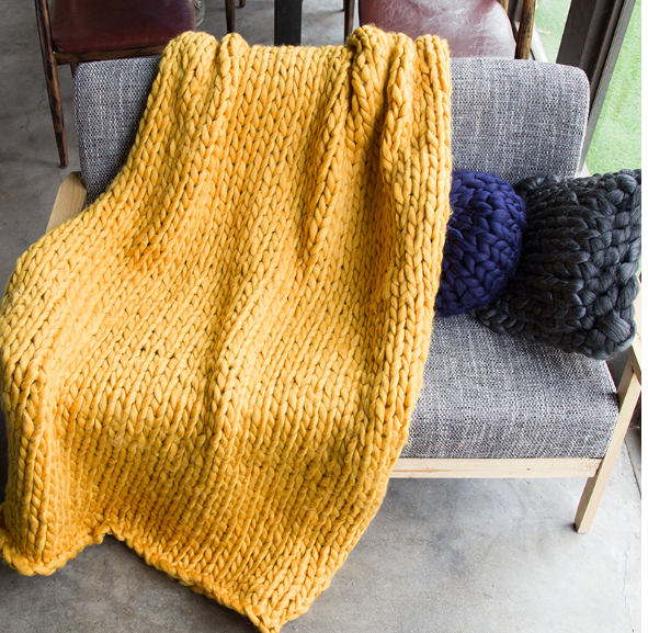 Hand knitted wool blanket