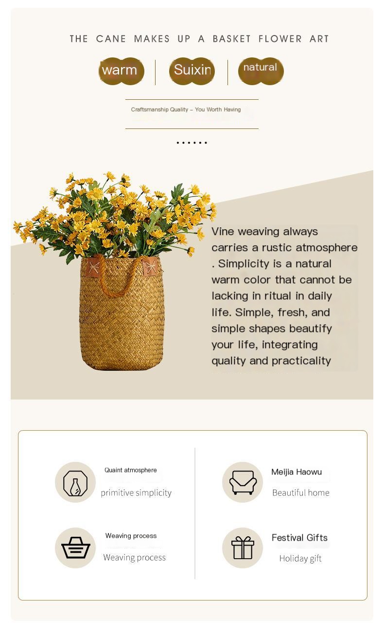 Rattan Flower Basket with Daisies