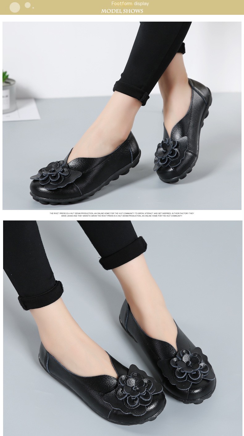 Women's Leather Flower Casual Flat Shoes