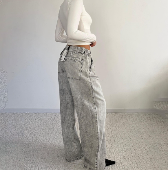 Women's Grey High Waist Straight Jeans