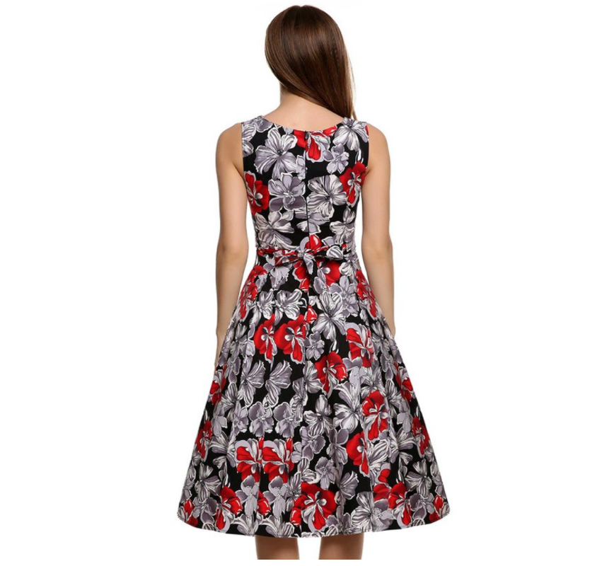 Vintage Print A-Line Dress - Image 4
