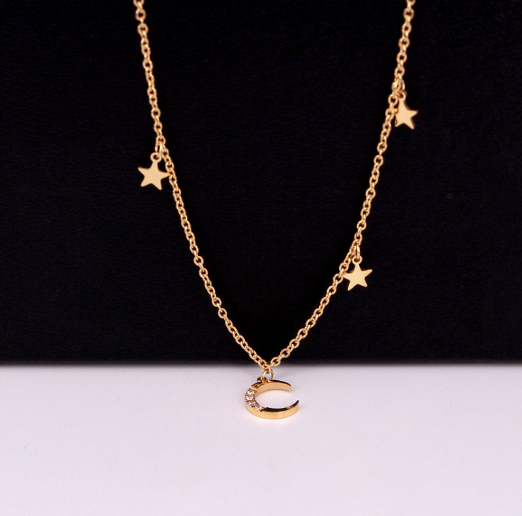 Star and Moon Necklace - Silver