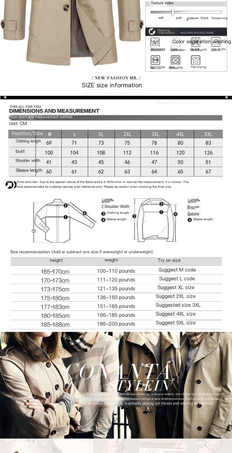 Men's Cotton Casual Mid-Length Trench Coat