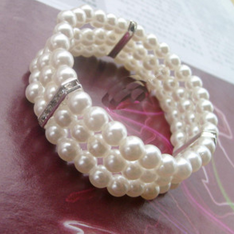 Fashion OL Three Layers Rhinestone Pearl Bracelet 1