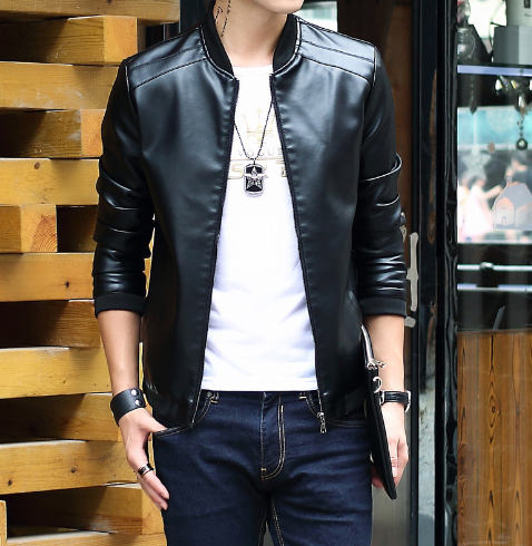 Men's Motorcycle Leather Jacket Side View