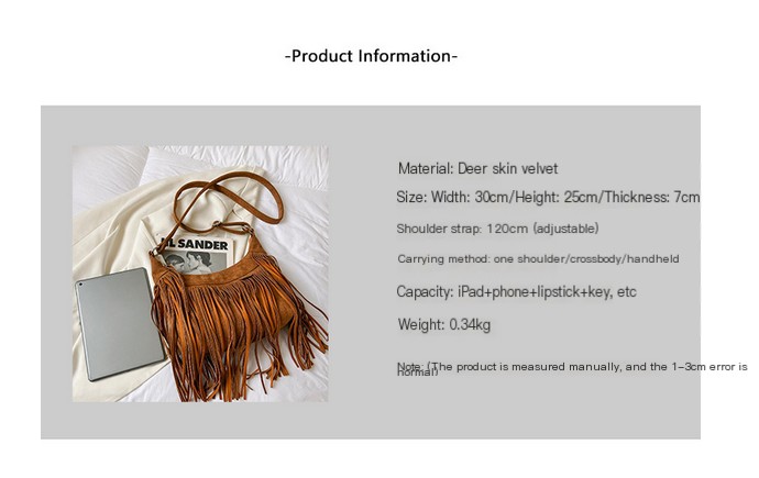 European-style suede fringe bag