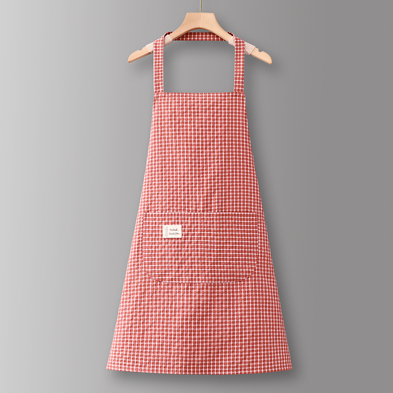 1 x Machine Washable Cotton Linen Adjustable Kitchen Apron with 2 Pockets