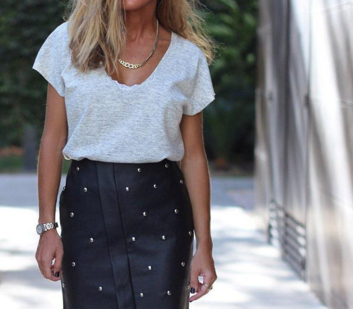 Beaded PU Leather Skirt Model 4