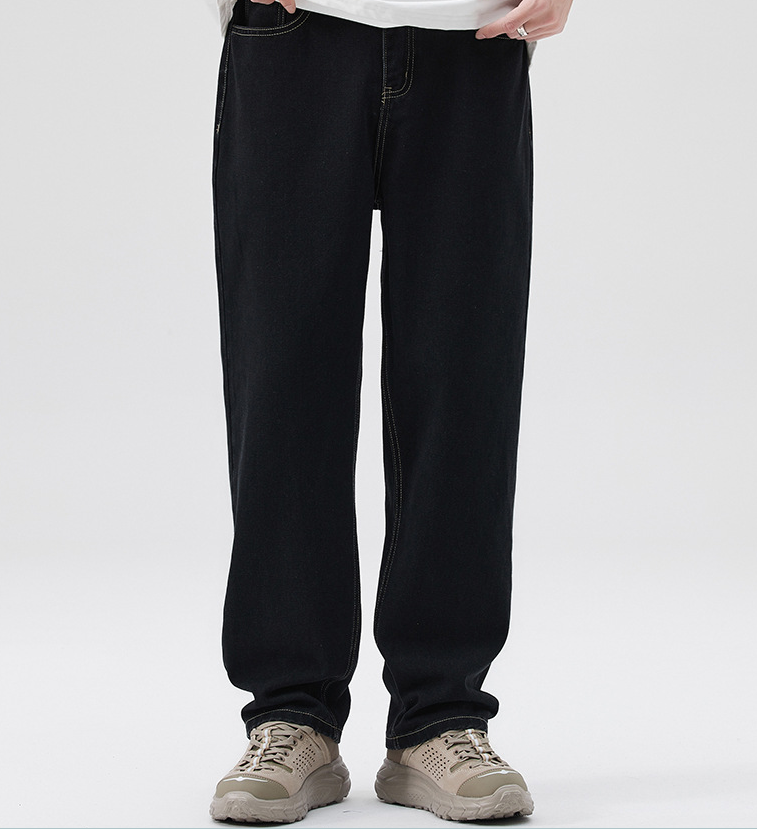 Men's Solid Color Washed Loose Jeans Image 2