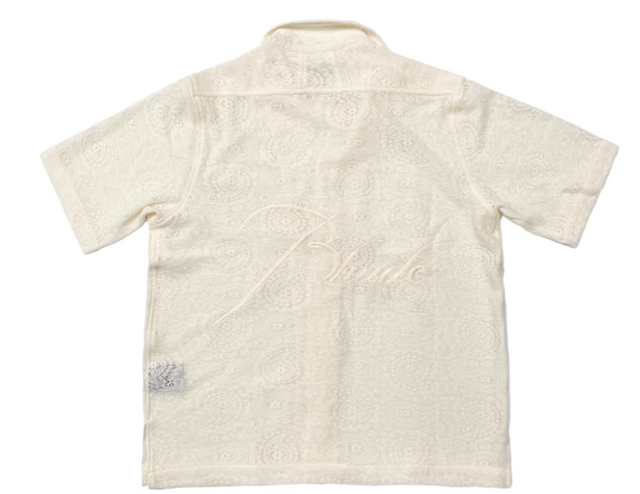RHUDE American vintage lace Cut-out boxy short-sleeved shirt cleanfit loose knit embroidered coat