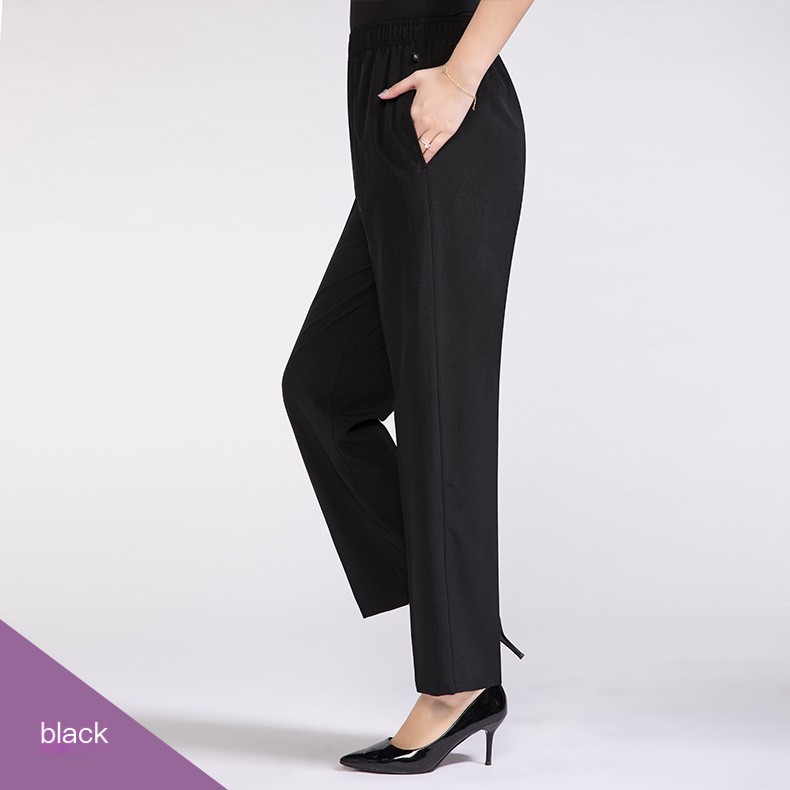 Summer New Cool Breathable Silk-like Women's Pants Solid Color Elasticated Waist Loose Middle-aged and Elderly Women's Pants for Mother