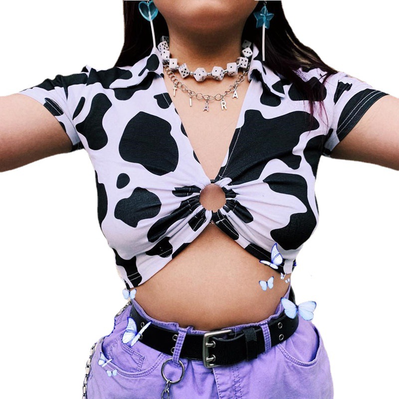 Cow Print Sexy Zipper Crop Top 5