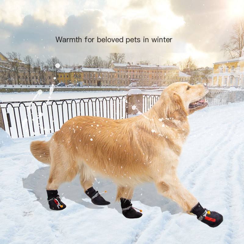Autumn and Winter Plush Warm Pet Shoes Black and Red