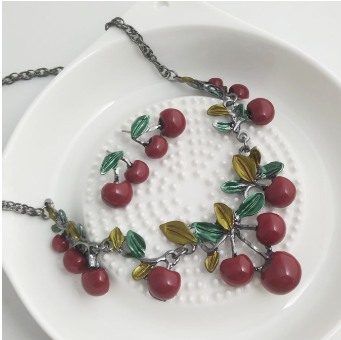 Cherry Necklace and Earring Set Image 3