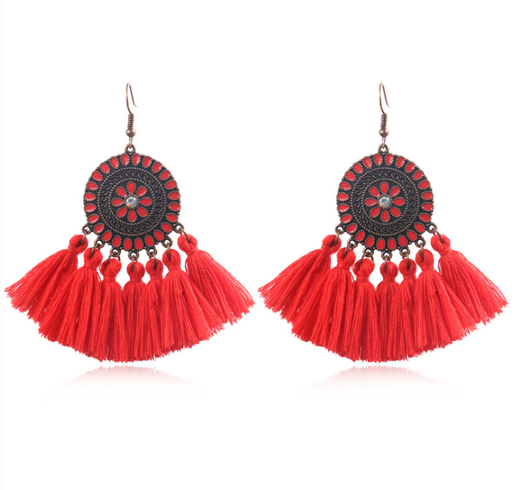 Sunflower Tassel Earrings - Blue