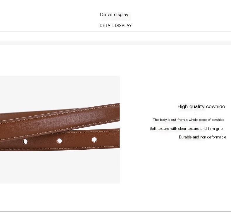 Fashionable Genuine Leather Thin Waist Belt - Brown