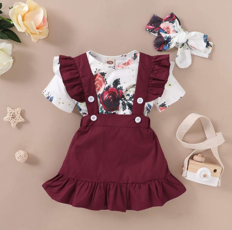 Red Floral Print Suspender Dress Image 2
