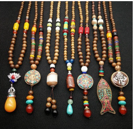 Ethnic Style Long Buddha Bead Necklace