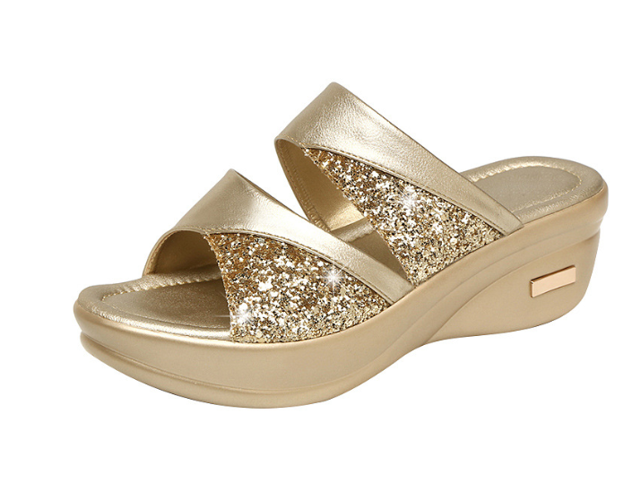 Wedge Heel Sequined Slippers