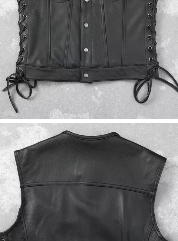 Men's Sleeveless Leather Biker Vest Image 3