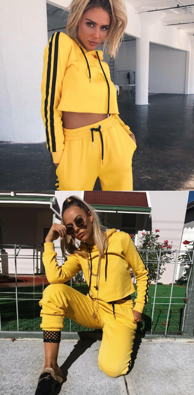 Hooded Long Sleeve Yellow Tracksuit Image 3