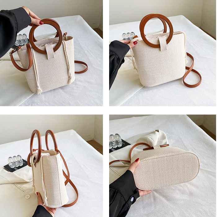 Woven Women's Bag with Wooden Handle
