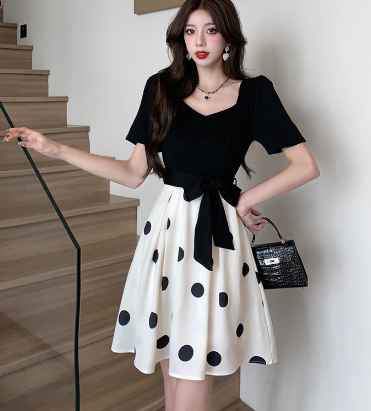 Polka Dot Spliced Chiffon Dress 6