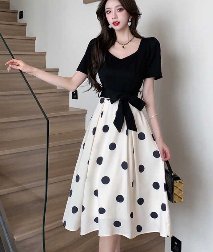 Polka Dot Spliced Chiffon Dress 2