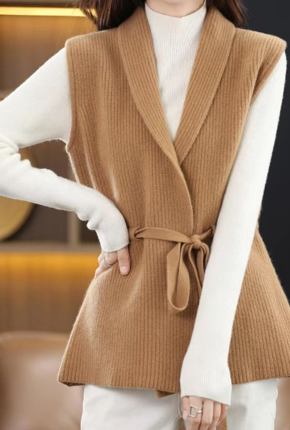 Knitted Waistcoat Top - Khaki