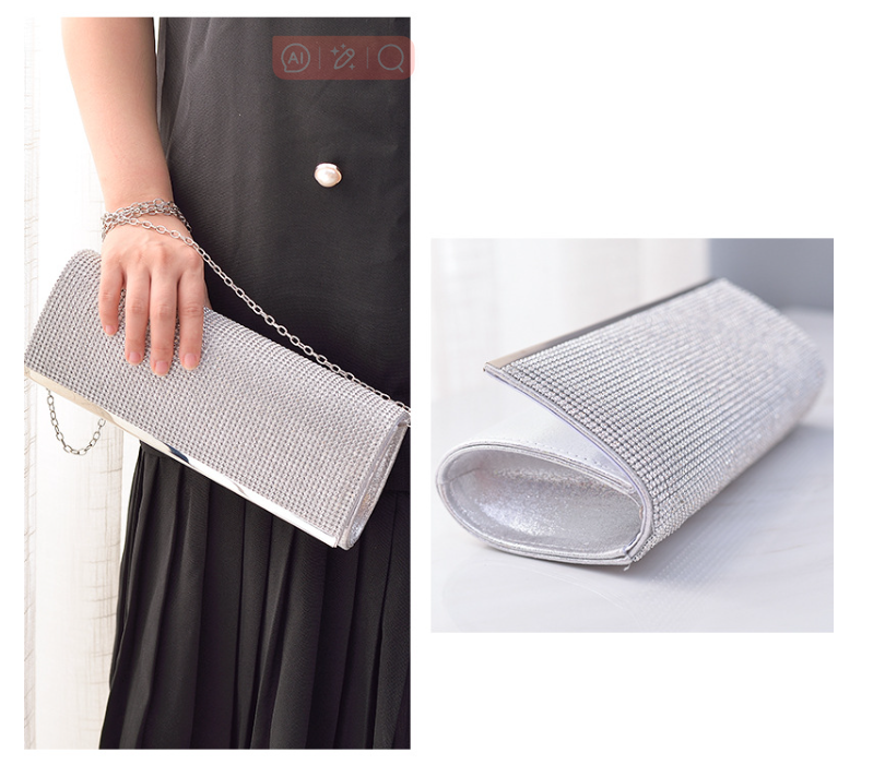 Rhinestone Envelope Bag Silver