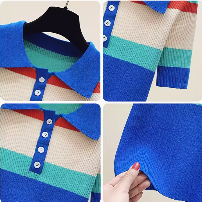 Color Stitching Lapel T-shirt
