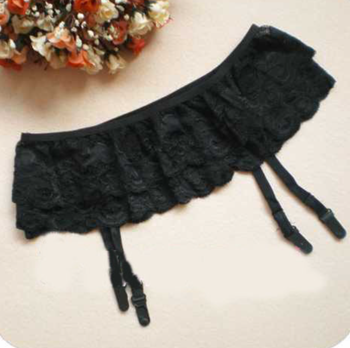Lace Suspender Skirt Black