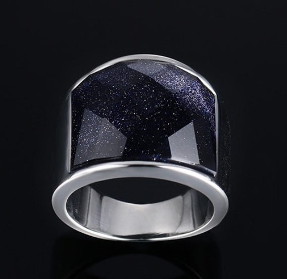 Stainless Steel Blue Sandstone Ring 3