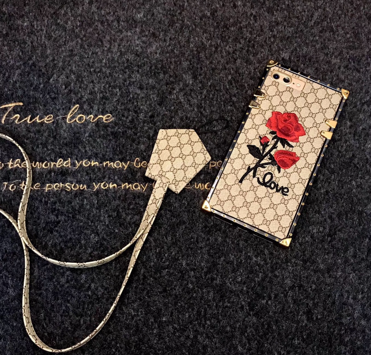 3D Rose Embroidered Case Red Close-up