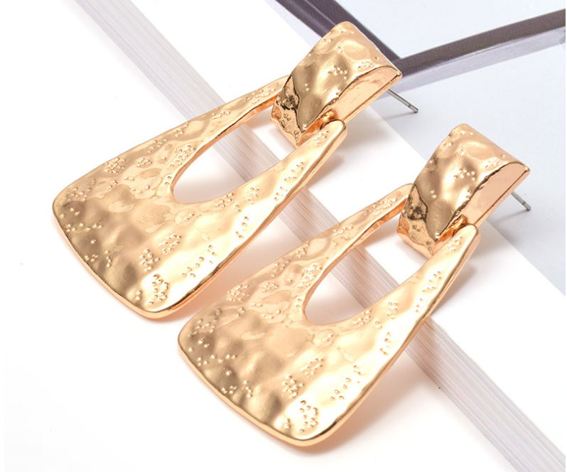 Trapezoid Textured Metal Drop Earrings 3