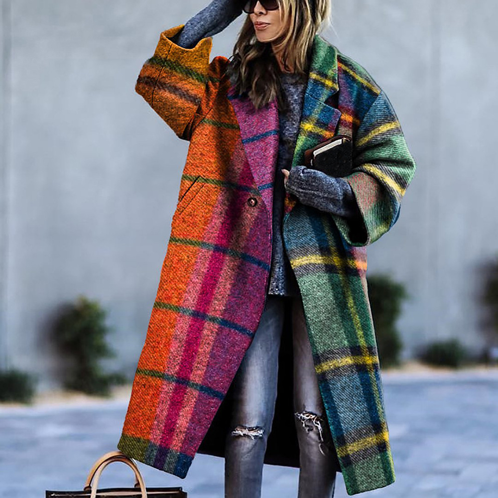 Womens Casual Fashion Long Plaid Jacket Image 2