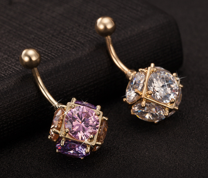 Colorful Square Crystal Belly Button Ring 3