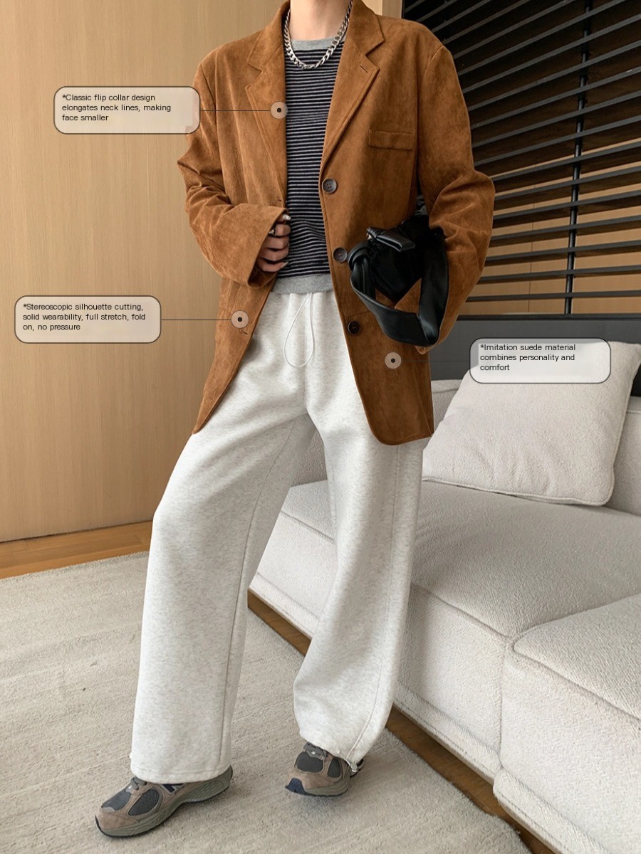 Suede silhouette loose suit jacket