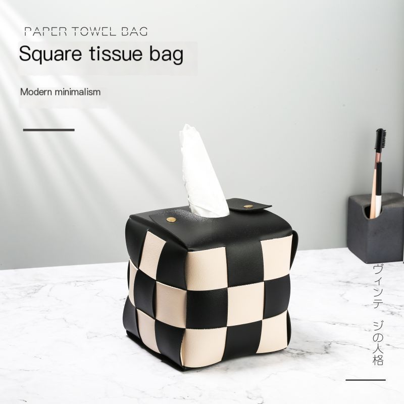Caja de pañuelos con diseño de tablero de ajedrez - Imagen 3