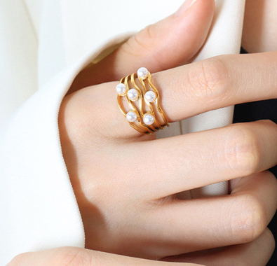 Vintage Ripple Wave Pearl Ring 3