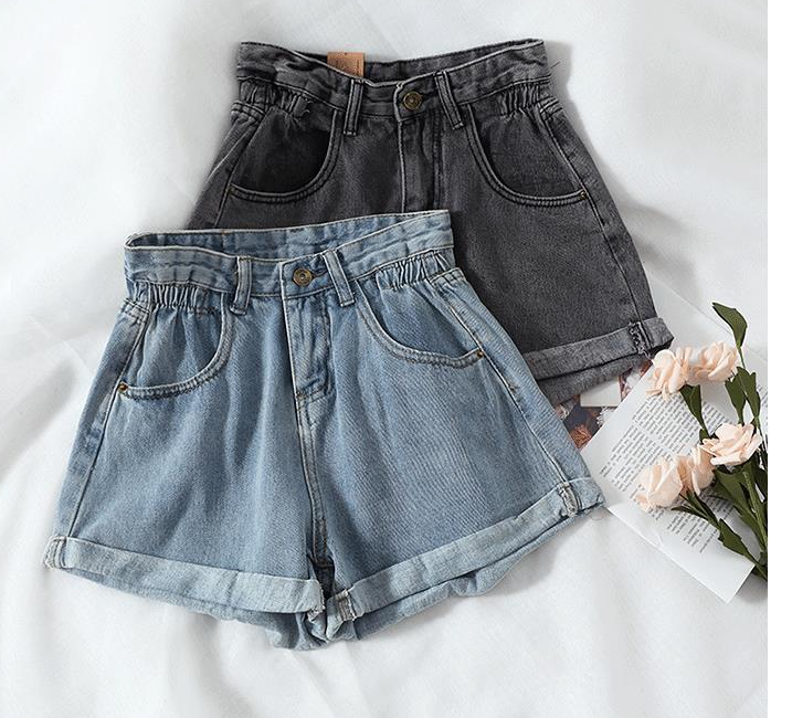 Black Gray Denim Shorts
