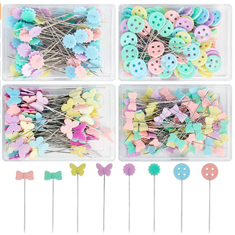 100pcs/box Flower Head Pins Plum Flower Head Pins Butterfly Button Pins Sewing and Quilting Fixing Pins image