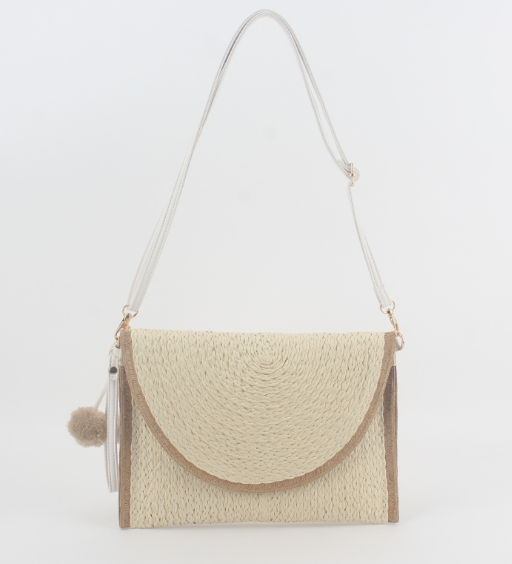 Beige Straw Crossbody Bag